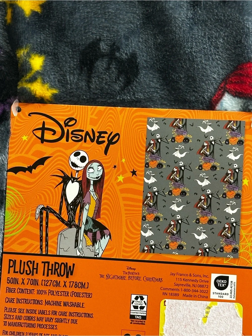 Disney The Nightmare Before Christmas Plush Throw - Gray, Orange, Black, White